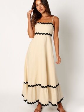 Petal & Pup Cream Maxi Dress with Black Trim